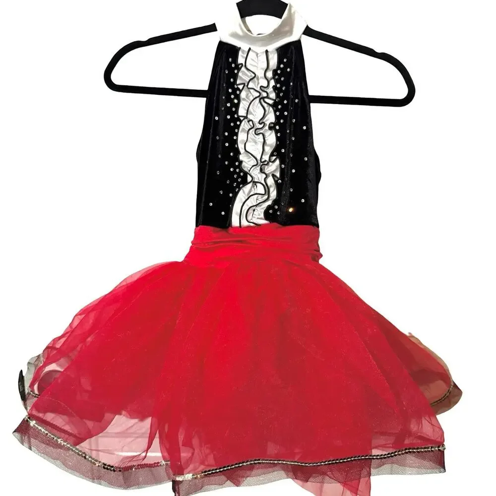 Weissman Moses 14939 Showtime Velvet Bodice Dance Black Red Pageant sz L C
